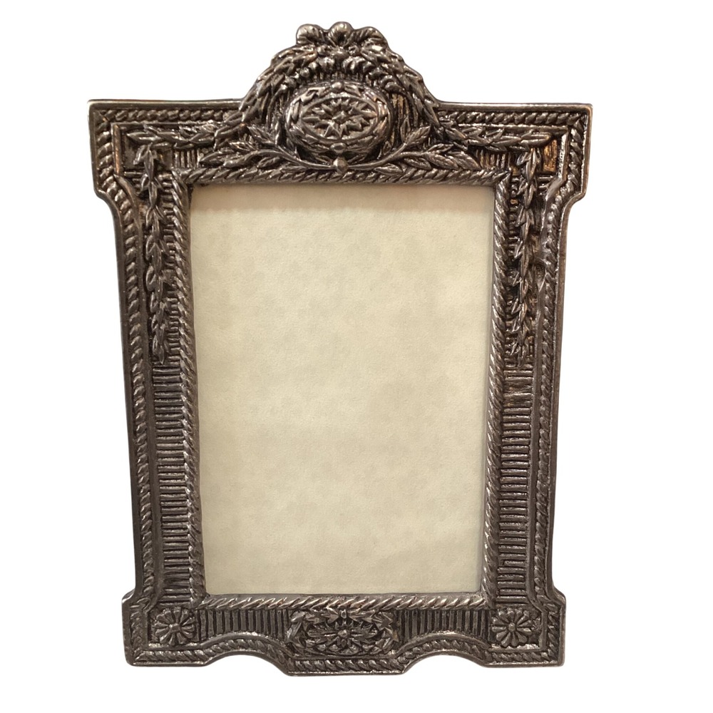 Vintage Style Ornate Silver Tone Metal Picture Frame Laurel Wreath 5x7 Inch